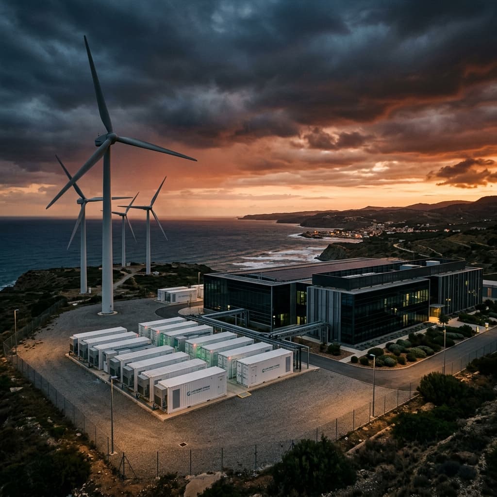 Wind turbines and battery storage at AGICY facility