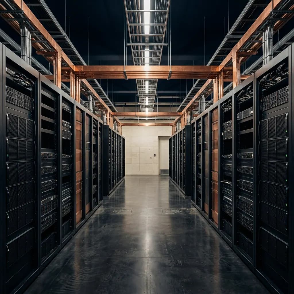 Concept render of a planned AGICY Galaxy RISC-V server hall interior — pre-construction, not a live facility