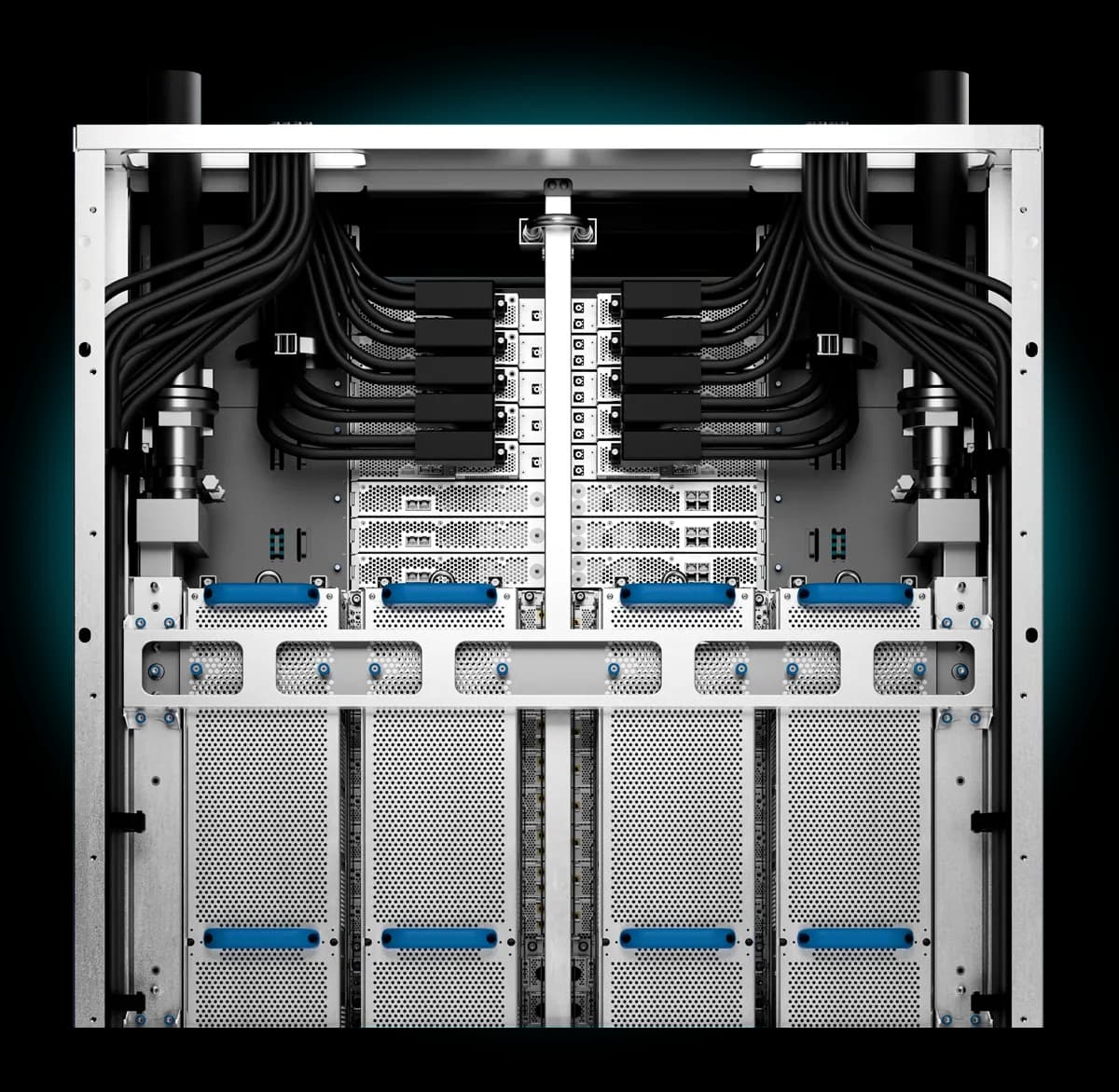 Rear view of AMD Helios rack-scale AI system